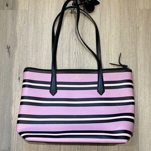 Kate Spade Pink and Black Striped Tote